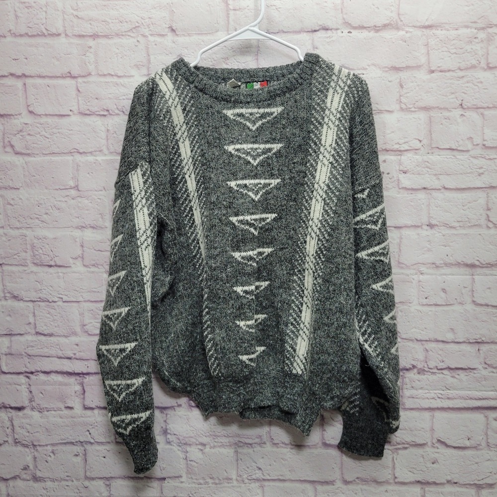 VTG Colore Italy Wool Blend Geometric Sweater Mens L Cozy‎ Boho Indie Old Money